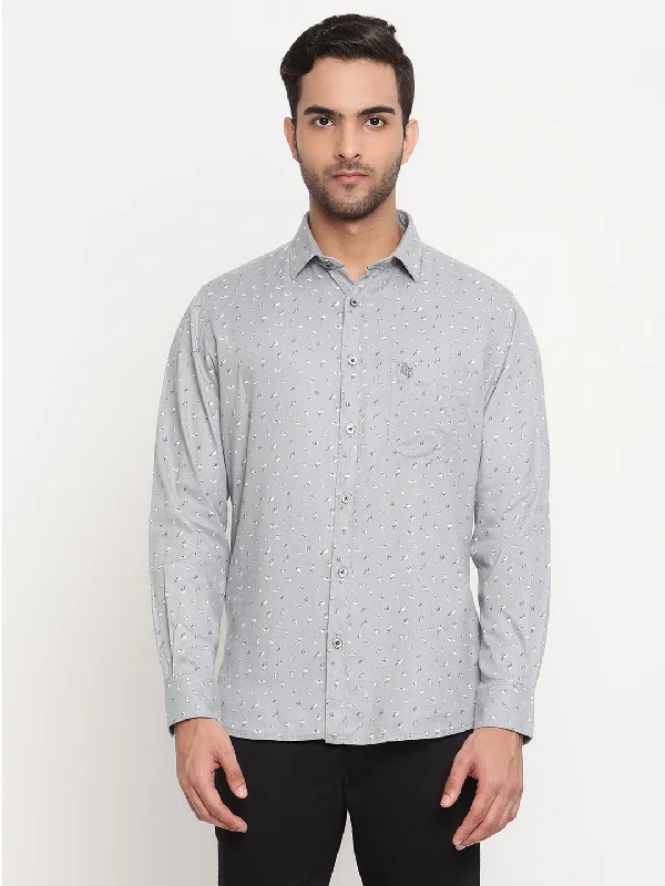 Men's Pattern-Clashing Shirts for Bold FashionMen's Light Grey Casual Ditsy Print Full Sleeve Shirt Men's Pattern-Clashing Shirts for Bold FashionMen's Light Grey Casual Ditsy Print Full Sleeve Shirt