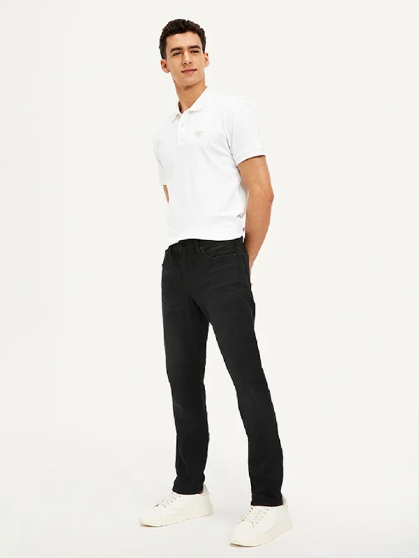 Leather Patch Embellished Men's JeansMen's Slim Fit Black Jeans