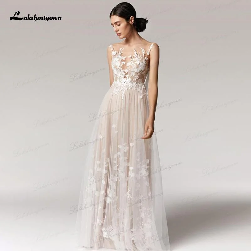 Flutter-Sleeve DressRoycebridal Lace Top Boho Beach A Line Sleeveless Wedding Dress