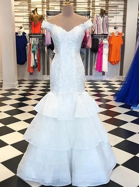 women's sustainable dressesOff Shoulder Lace Appliques Tiered Mermaid Wedding Bridal Dress OW697 women's sustainable dressesOff Shoulder Lace Appliques Tiered Mermaid Wedding Bridal Dress OW697