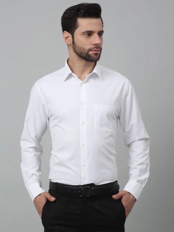 Breathable Men's Linen ShirtsMen's White Formal Self Textured Full Sleeve Shirt