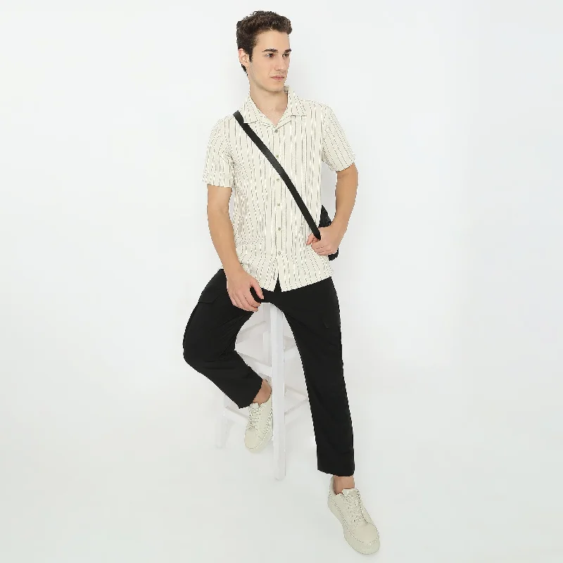 Men's Designer Shirts for a Statement PieceStriped Camp Collar Modern Smart Mood Half Sleeve Shirt Men's Designer Shirts for a Statement PieceStriped Camp Collar Modern Smart Mood Half Sleeve Shirt