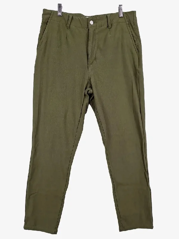 Leather Patch Embellished Men's JeansUnison Khaki Stretch Denim Pants Size 12