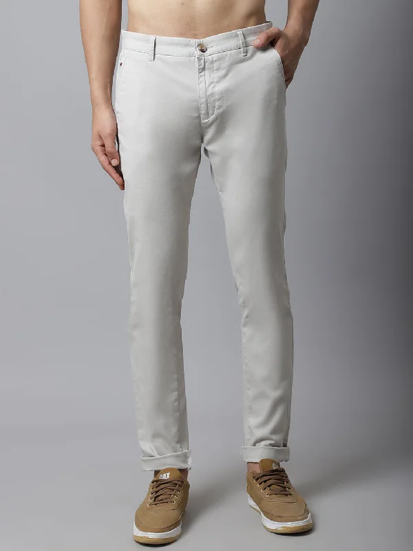 Warm Men's Fleece-Lined PantsMen's Casual Flat front Ivory  Trousers