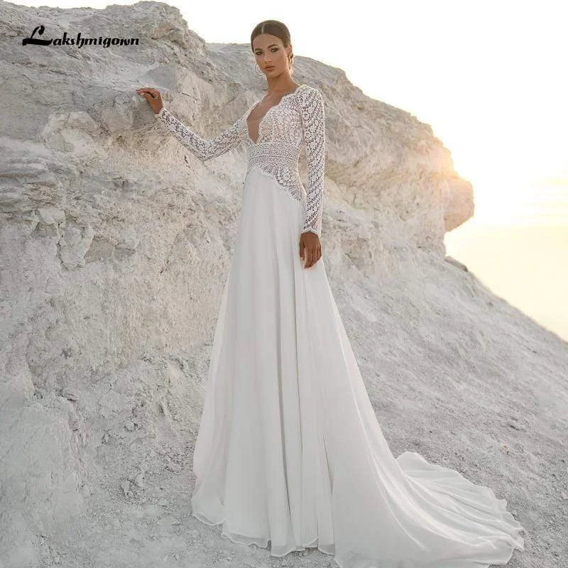 Tea-Length DressRoycebridal Lakshmigown Long Sleeves Boho Wedding Dresses V Neck Bohemian Lace Tea-Length DressRoycebridal Lakshmigown Long Sleeves Boho Wedding Dresses V Neck Bohemian Lace