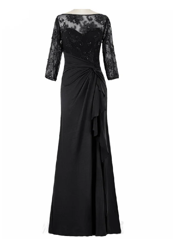 Petite DressBlack Chiffon Lace Beaded Half Sleeves Mother Of The Bride Dresses