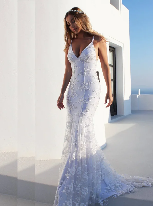 women's midi dressesMermaid Fancy White Spaghetti Straps Backless Tulle Wedding Dress OW346 women's midi dressesMermaid Fancy White Spaghetti Straps Backless Tulle Wedding Dress OW346