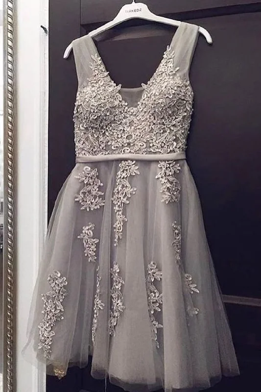 women's handmade dressesgrey short bridesmaid dress party dress Homecoming Dress    cg16271