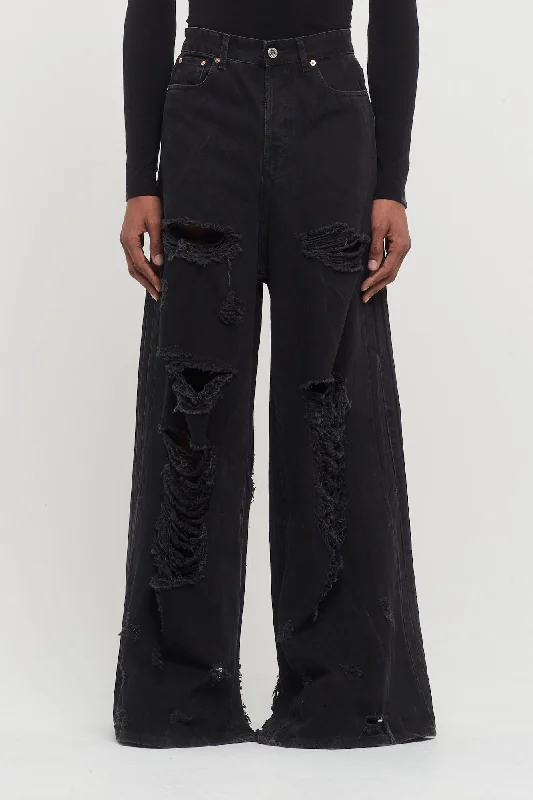 Men's Patterned Pants with ChecksVetements Destroyed Jeans
