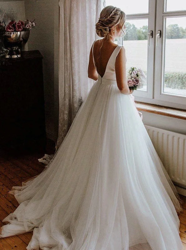 Casual DressElegant Round Neck V-back Tulle Ivory Wedding Dresses With Bowknot OW665 Casual DressElegant Round Neck V-back Tulle Ivory Wedding Dresses With Bowknot OW665
