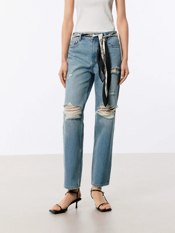 Oversized Men's JeansRipped Detail Ankle Jeans