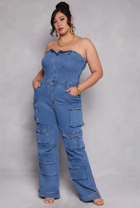 Everyday Men's JeansPlus Size Daisy Denim Strapless Utility Jumpsuit