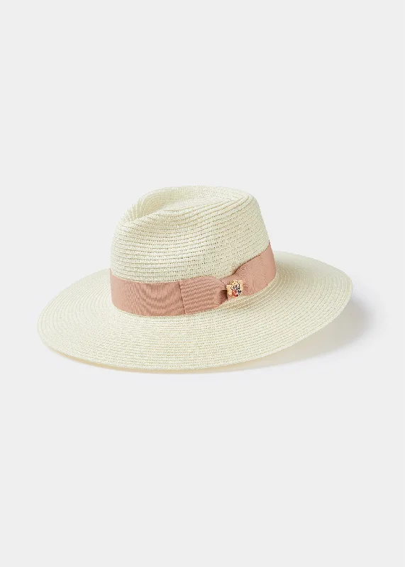 Men's Dress Pants for Special EventsEmelle Straw Hat With Dusk Pink Ribbon