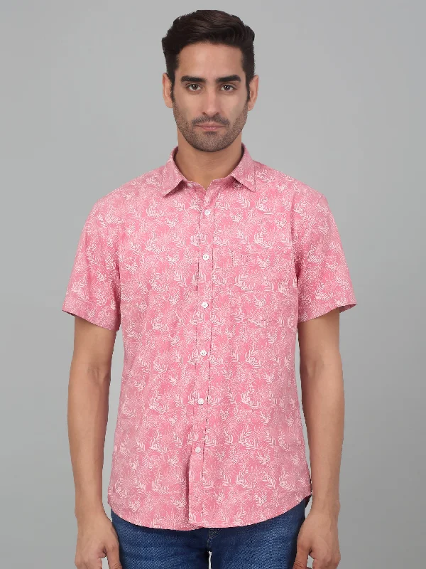 Men's Dressy Button-Down Shirts for Formal OccasionsMen's Pink Casual Floral Print Half sleeve Shirt Men's Dressy Button-Down Shirts for Formal OccasionsMen's Pink Casual Floral Print Half sleeve Shirt