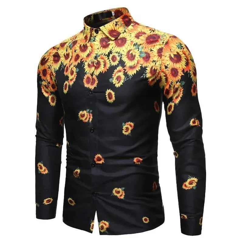 Men's Thermal Shirts for Winter WarmthSun Flower Print Casual Shirt For Men
