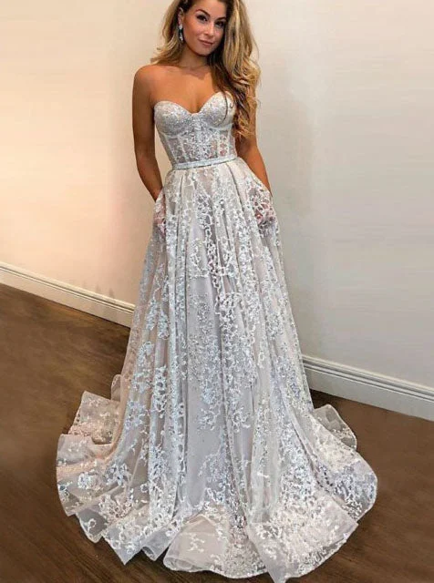 Spaghetti Strap DressA-Line Sweetheart Sequins Long Prom Dress Lace Wedding Gown OW357 Spaghetti Strap DressA-Line Sweetheart Sequins Long Prom Dress Lace Wedding Gown OW357