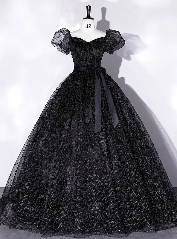women's plus-size dressesBlack Tulle Square Puff Sleeve Quinceanera Dress