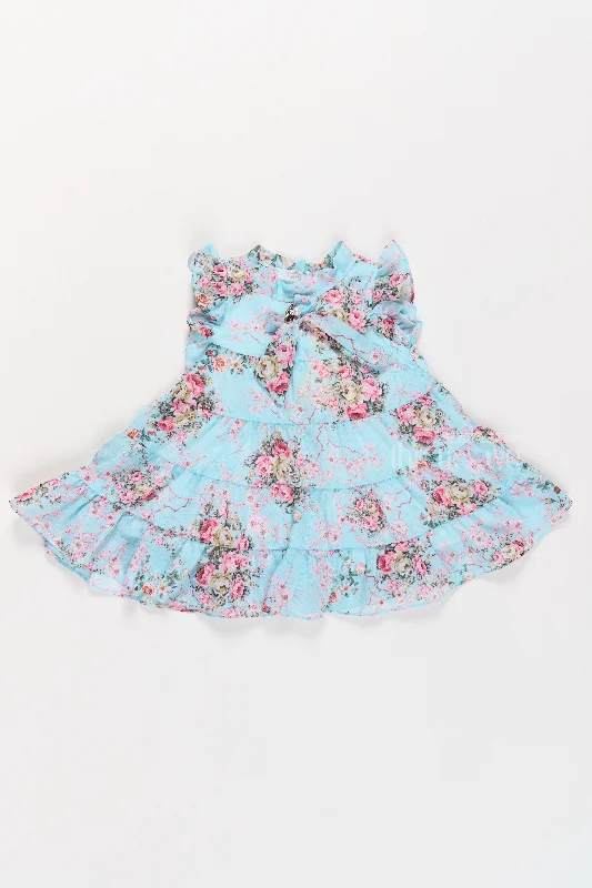 Floral DressParty Wear Short Frock for Girls with Floral Patterns and Layered Skirt
