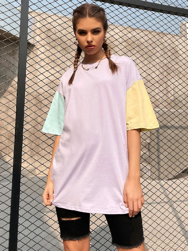 Men's Sweaters with Skinny FitsKittenAlarm - Color Block Drop Shoulder Longline Tee