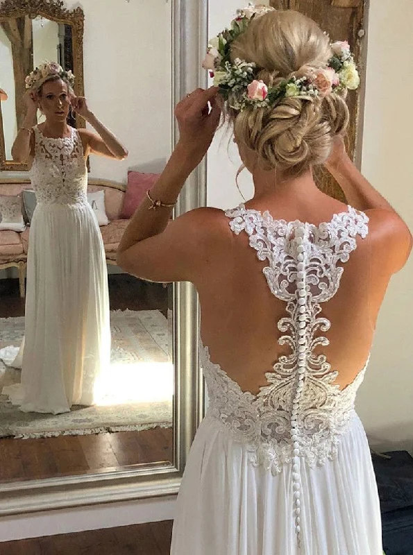 Pearl DressA-line Scoop Neckline Ivory Chiffon Lace Long Beach Wedding Dress OW611 Pearl DressA-line Scoop Neckline Ivory Chiffon Lace Long Beach Wedding Dress OW611