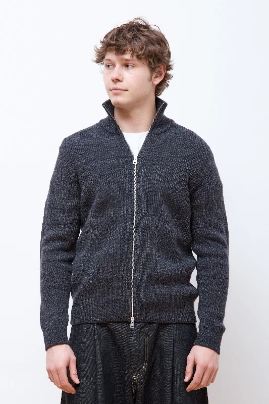 Men's Coats with Hand WarmersHagen Wool Cotton Rib Full Zip Jacket Dark Grey Melange
