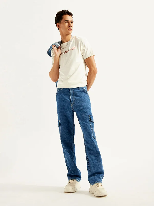 Men's Jeans with a Destroyed LookMen's 568 Loose Fit Blue Cargo Jeans