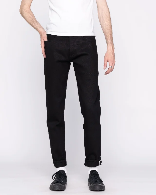 Men's Jeans for a Night OutUnbranded UB642 Relaxed Tapered Mens Jeans - 21oz Black Selvedge