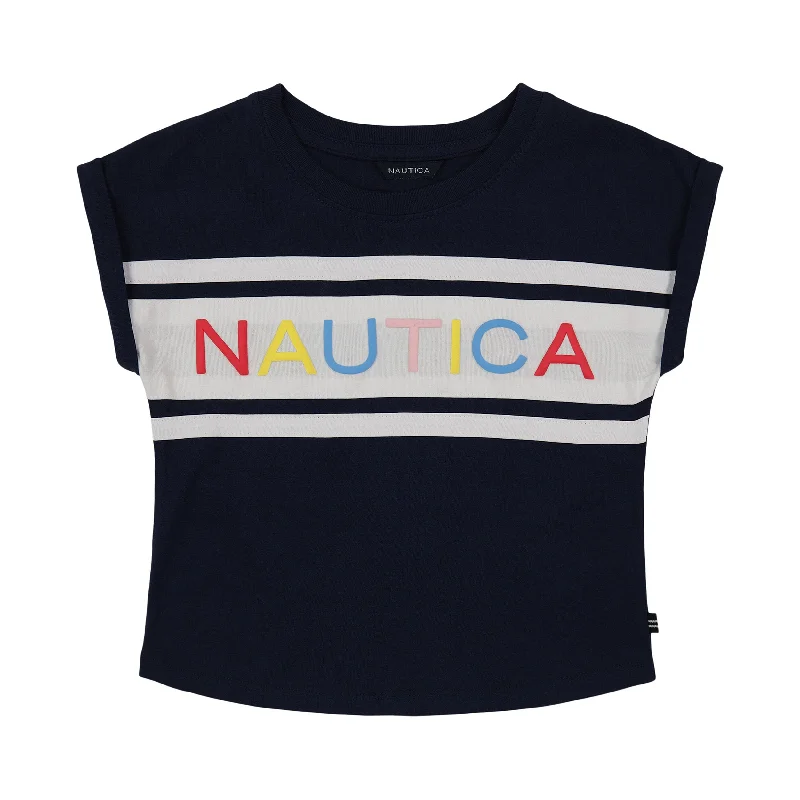 Men's Sweaters with Pleated DesignsNautica Girls' Puff Logo T-Shirt (7-16)