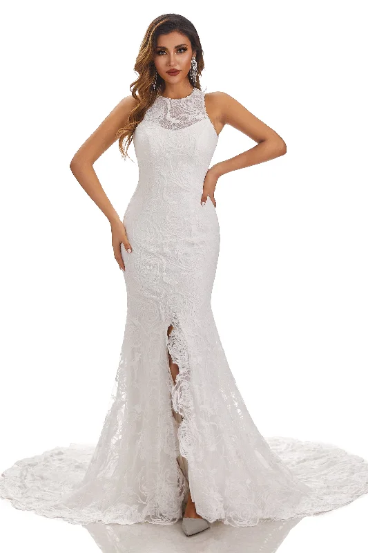 women's petite dressesCharming Mermaid Bateau Sleeveless Wedding Dress With Lace Appliques women's petite dressesCharming Mermaid Bateau Sleeveless Wedding Dress With Lace Appliques