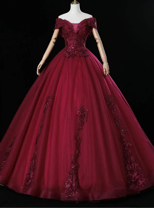 A-Line DressAn Extra 40% Off Storewide Burgundy Ball Gown Tulle Appliques Off the Shoulder Quinceanera Dress A-Line DressAn Extra 40% Off Storewide Burgundy Ball Gown Tulle Appliques Off the Shoulder Quinceanera Dress
