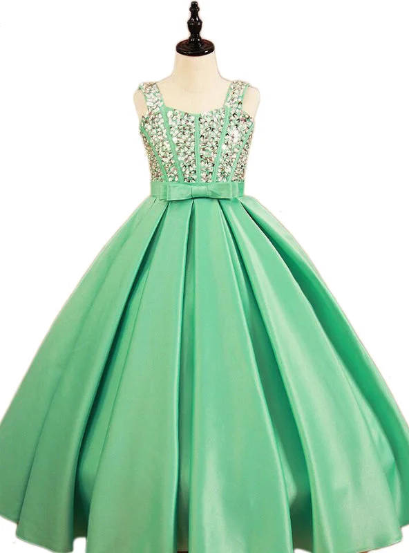 Floral DressBall Gown Spaghetti Straps Sweetheart Crystal Bow Sash Girl Dress