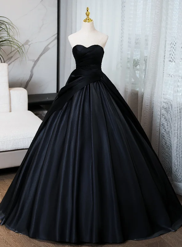 women's shift dressesBlack Satin Sweetheart Pleats Quinceanera Dress