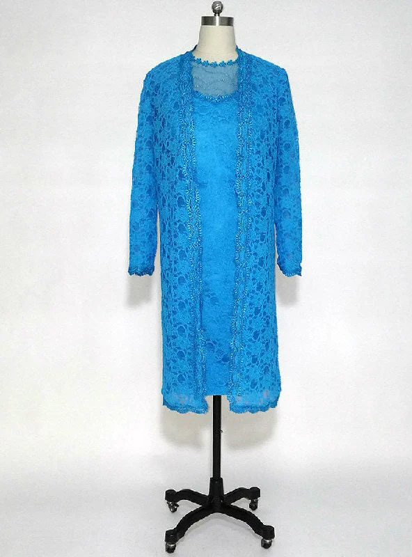 women's affordable dressesAdorable Blue Lace Knee Length Mother of the Bride Dresses Sheer with 3/4 Sleeves Long Jacket women's affordable dressesAdorable Blue Lace Knee Length Mother of the Bride Dresses Sheer with 3/4 Sleeves Long Jacket
