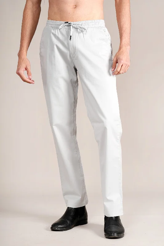 Men's Relaxed-Fit Pants for ComfortMen's Silver Grey Non-Pleated Casual Trouser