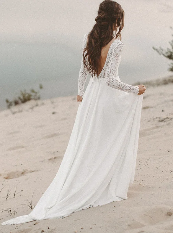 women's casual dressesLace Long Sleeve Wedding Dress Chiffon Beach Bridal Dress OW514 women's casual dressesLace Long Sleeve Wedding Dress Chiffon Beach Bridal Dress OW514