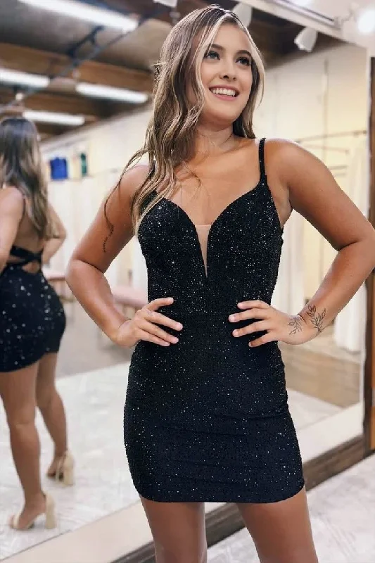 women's denim dressesSexy Fitted V-Neck Spaghetti Straps Fully Beaded Homecoming Dress women's denim dressesSexy Fitted V-Neck Spaghetti Straps Fully Beaded Homecoming Dress