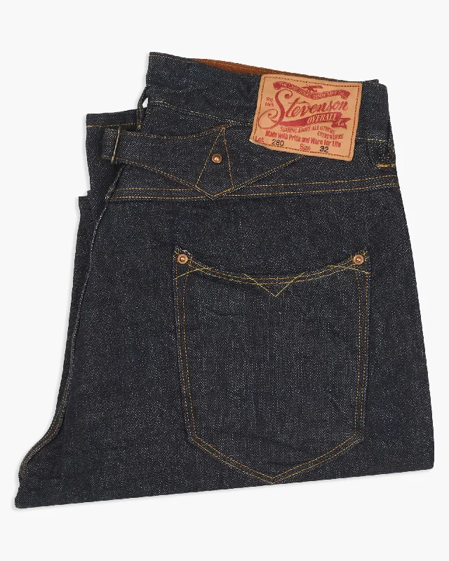 Fashionable Men's JeansStevenson Overall Co. Visalia 280 Buckle Back Wide Straight 14oz Selvedge Mens Jeans - Indigo One Wash