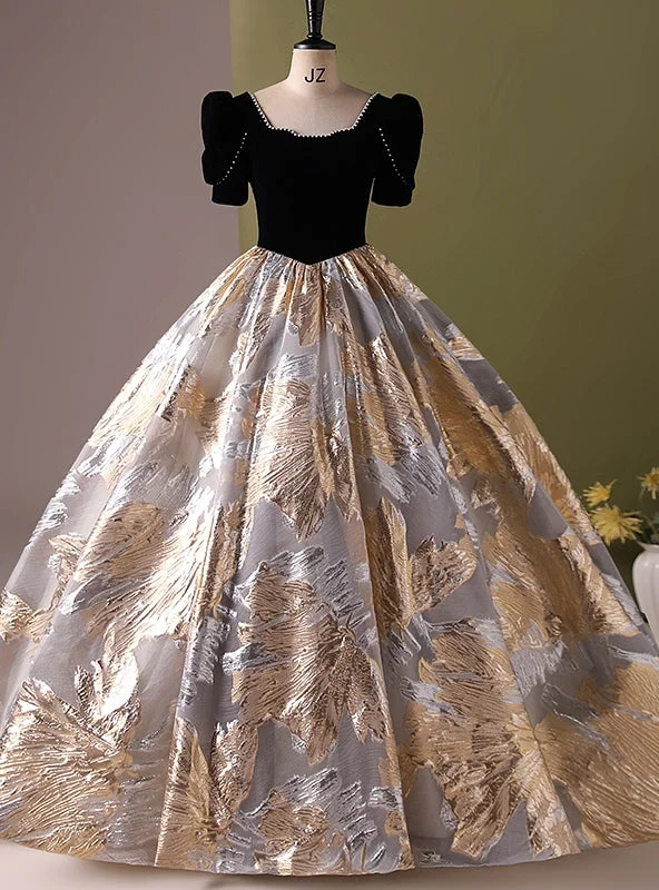 Tall Women DressBlack Ball Gown Velvet Short Sleeve Quinceanera Dress