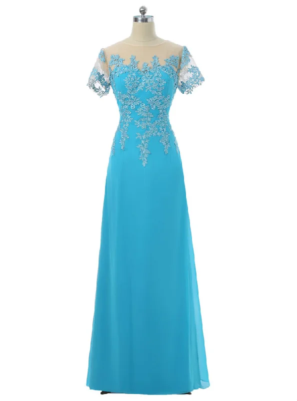 Evening DressA-line Short Sleeves Chiffon Lace Mother Of The Bride Dresses
