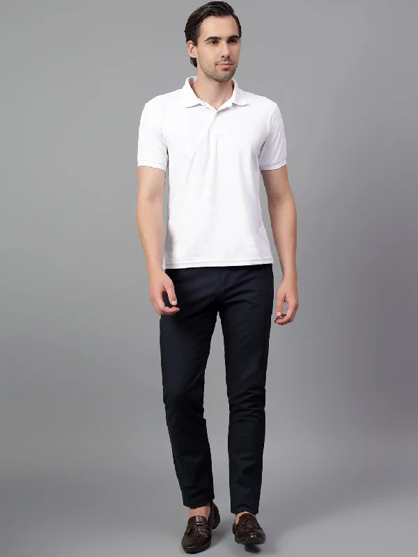 Men's Elastic-Waisted Pants for Easy MovementMen's Navy Blue Solid Non-Pleated Casual Trouser Men's Elastic-Waisted Pants for Easy MovementMen's Navy Blue Solid Non-Pleated Casual Trouser