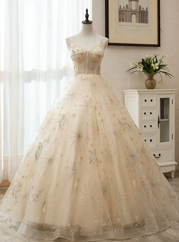 Prom DressAlways Remember Wearing Champagen Ball Gown Tulle Spaghetti Straps Embroidery Quinceanera Dress Prom DressAlways Remember Wearing Champagen Ball Gown Tulle Spaghetti Straps Embroidery Quinceanera Dress