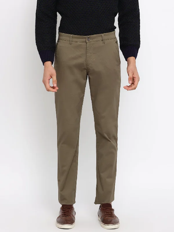 Classic Men's JeansMen's Casual Flat front Olive Green  Trousers