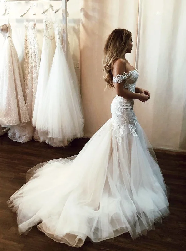 Bohemian DressStunning Off Shoulder Mermaid Lace Applique Wedding Dress With Tulle Skirt OW536 Bohemian DressStunning Off Shoulder Mermaid Lace Applique Wedding Dress With Tulle Skirt OW536