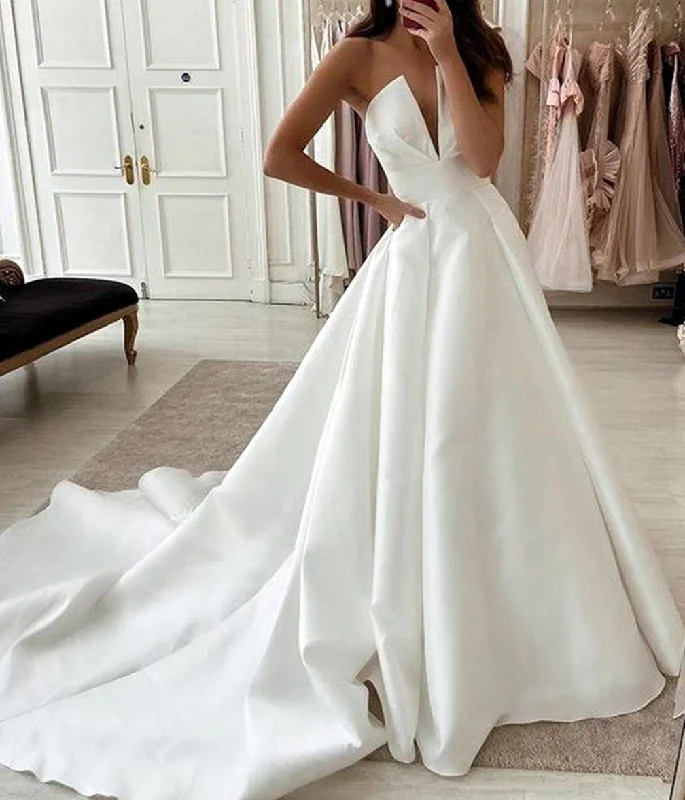 women's everyday dressesWomen A-Line Satin Wedding Dresses Sleeveless V-Neck Bridal Gowns YWD224 women's everyday dressesWomen A-Line Satin Wedding Dresses Sleeveless V-Neck Bridal Gowns YWD224