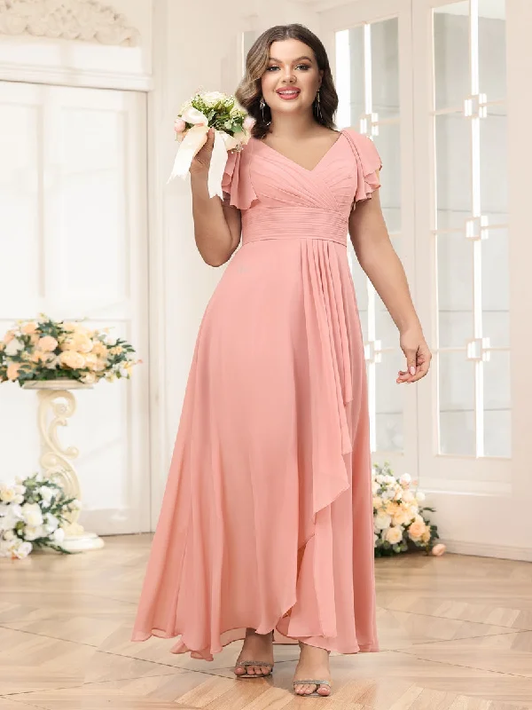 Asymmetric DressA-Line/Princess V-Neck Long Plus Size Wedding Party Dresses with Ruffles Asymmetric DressA-Line/Princess V-Neck Long Plus Size Wedding Party Dresses with Ruffles
