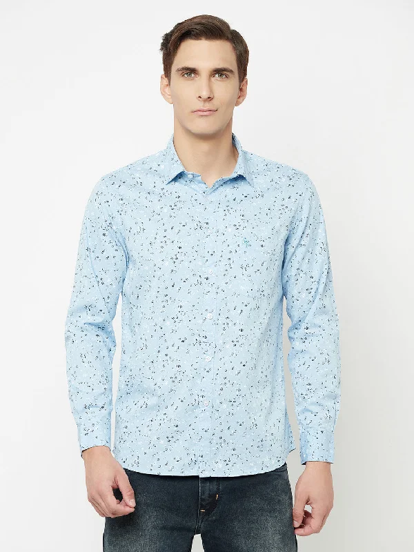 Men's Affordable Shirts for Budget-Friendly StyleMen's Sky Blue Casual Abstract Print Full Sleeve Shirt