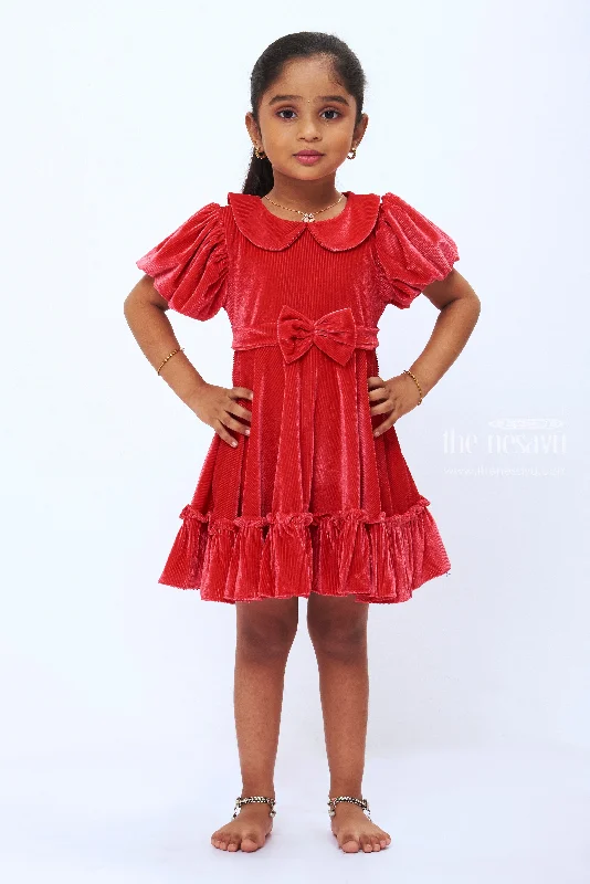women's flutter-sleeved dressesEnchanting Ruby Red Velvet Party Frock for Girls Chic & Festive women's flutter-sleeved dressesEnchanting Ruby Red Velvet Party Frock for Girls Chic & Festive