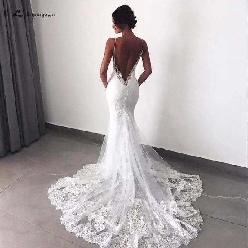 Evening DressSexy Bridal Dress Lace Mermaid Wedding Gowns Open Back