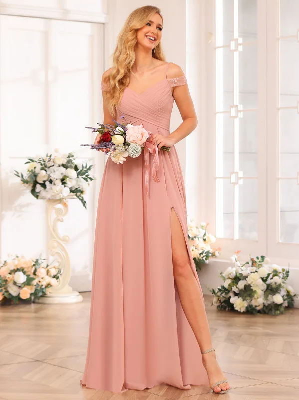 Leather DressA-Line/Princess Spaghetti Straps Long Wedding Party Dresses with Split Side & Pockets Leather DressA-Line/Princess Spaghetti Straps Long Wedding Party Dresses with Split Side & Pockets