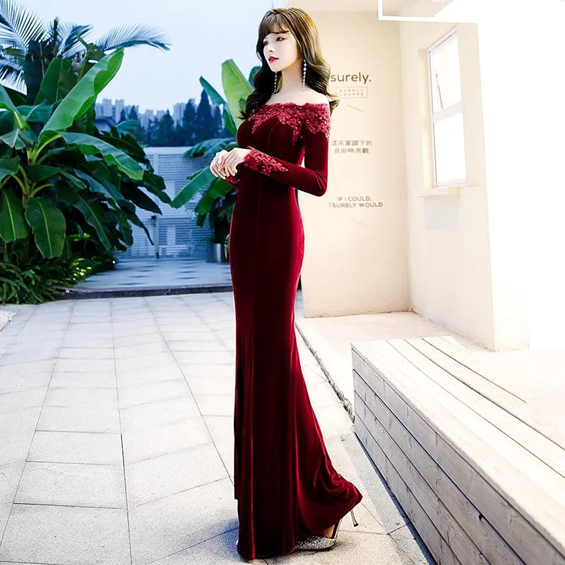 women's wedding guest dressesBeautiful Wine Red Velvet Mermaid Long Evening Dress Party Dress cg23067 women's wedding guest dressesBeautiful Wine Red Velvet Mermaid Long Evening Dress Party Dress cg23067